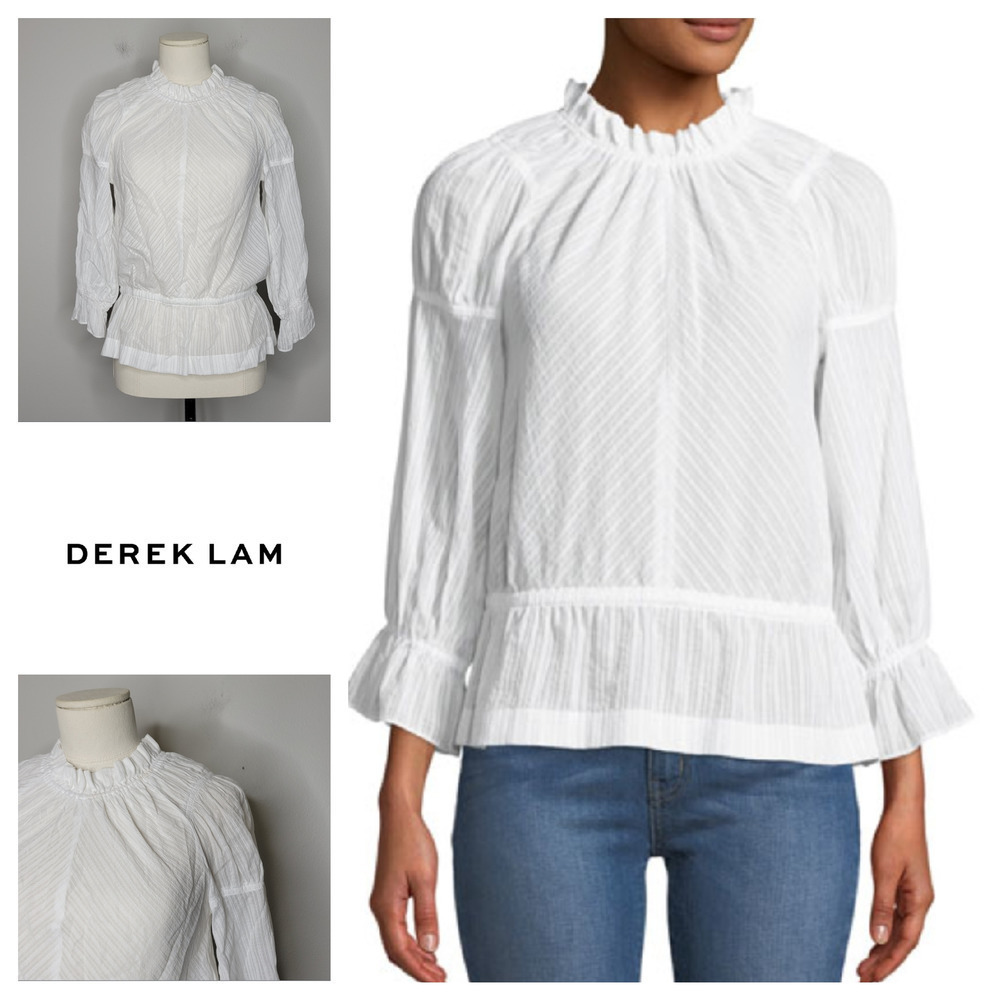 Derek Lam 10 Crosby Long Bell-Sleeve Striped Cotton Blouse‎ Size XS